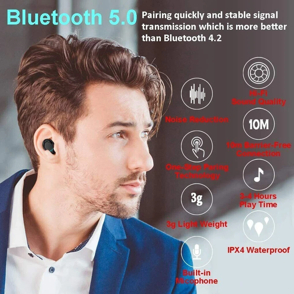 E7S TWS Bluetooth Earphones Headphones Wireless InEar RX For All Devices UK - Image 4 of 4
