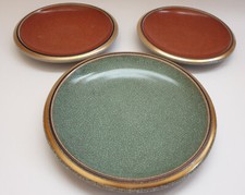 Thorkild Olsen, Royal Copenhague, 3 assiettes porcelaine céladon, craquelée