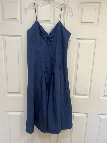 NWT Size 12 Banana Republic Blue Cotton Spaghetti straps Bandeau Midi Dress - Picture 3 of 11