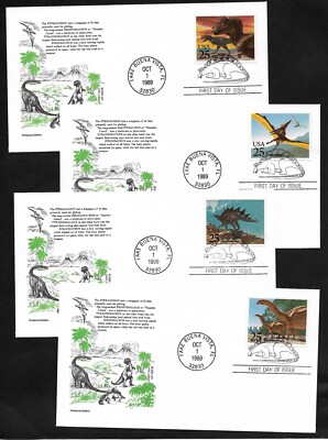 #2422-2425 25c Prehistoric Animals - Set of 4 Aristocrat Cachets FDCs ...