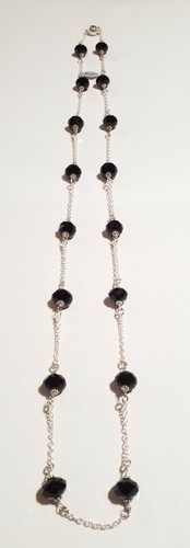 Elegant Silver Toned Link Chain Necklace With Real Genuine Stone/ Crystal Beads - Picture 2 of 12