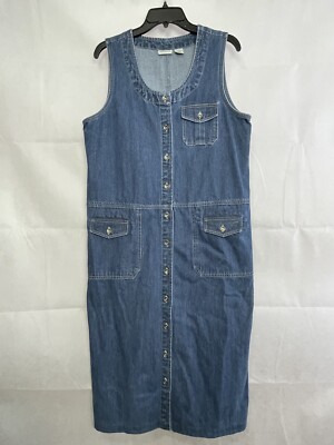 Vintage 90s Crossroads Denim Dress Size M Modest Blue Jean