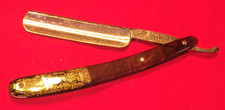 VINTAGE KIEBITZ STRAIGHT EDGE RAZOR, RARE GOLD FLECK HANDLE
