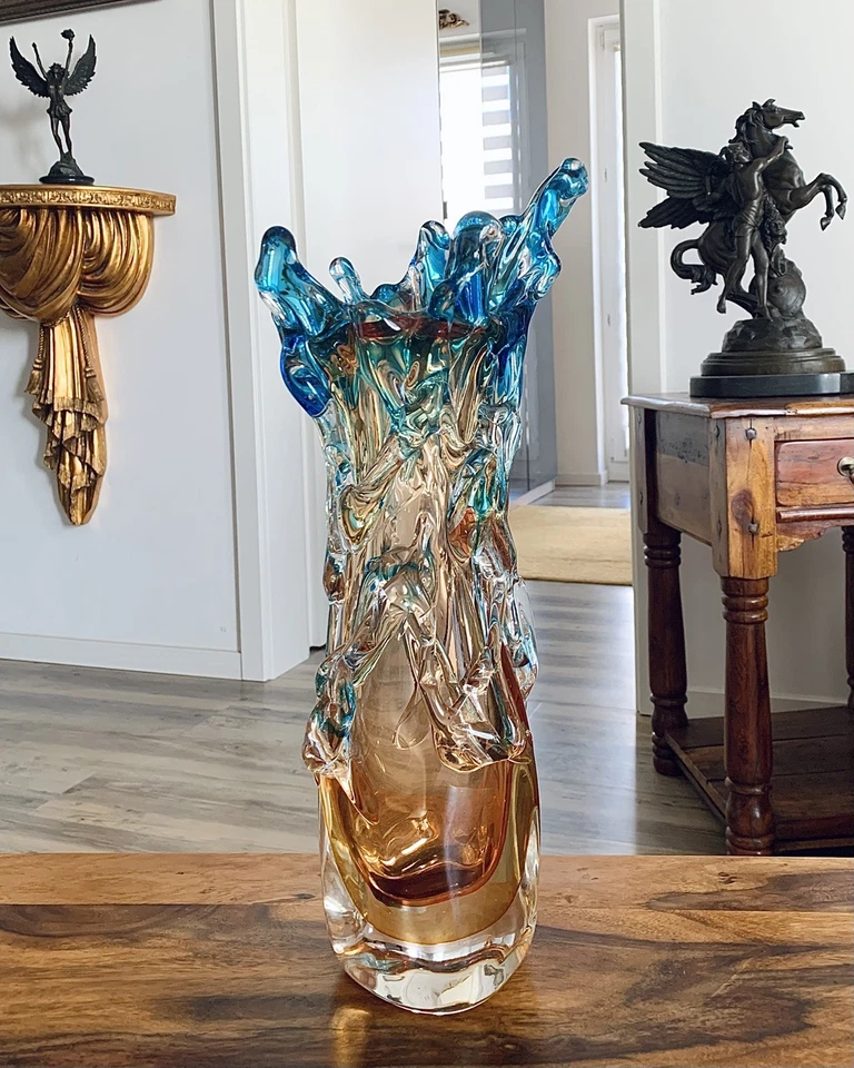 Glasvase Vase Blumenvase Kunstvase Tischvase Glaskunst Murano Stil Deko Blumen - Bild 4 von 4