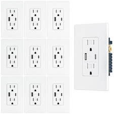 10 Pack -  4.8A/24W USB Outlet, Wall Outlet with Type C & Type a Ports, 15 Amp R
