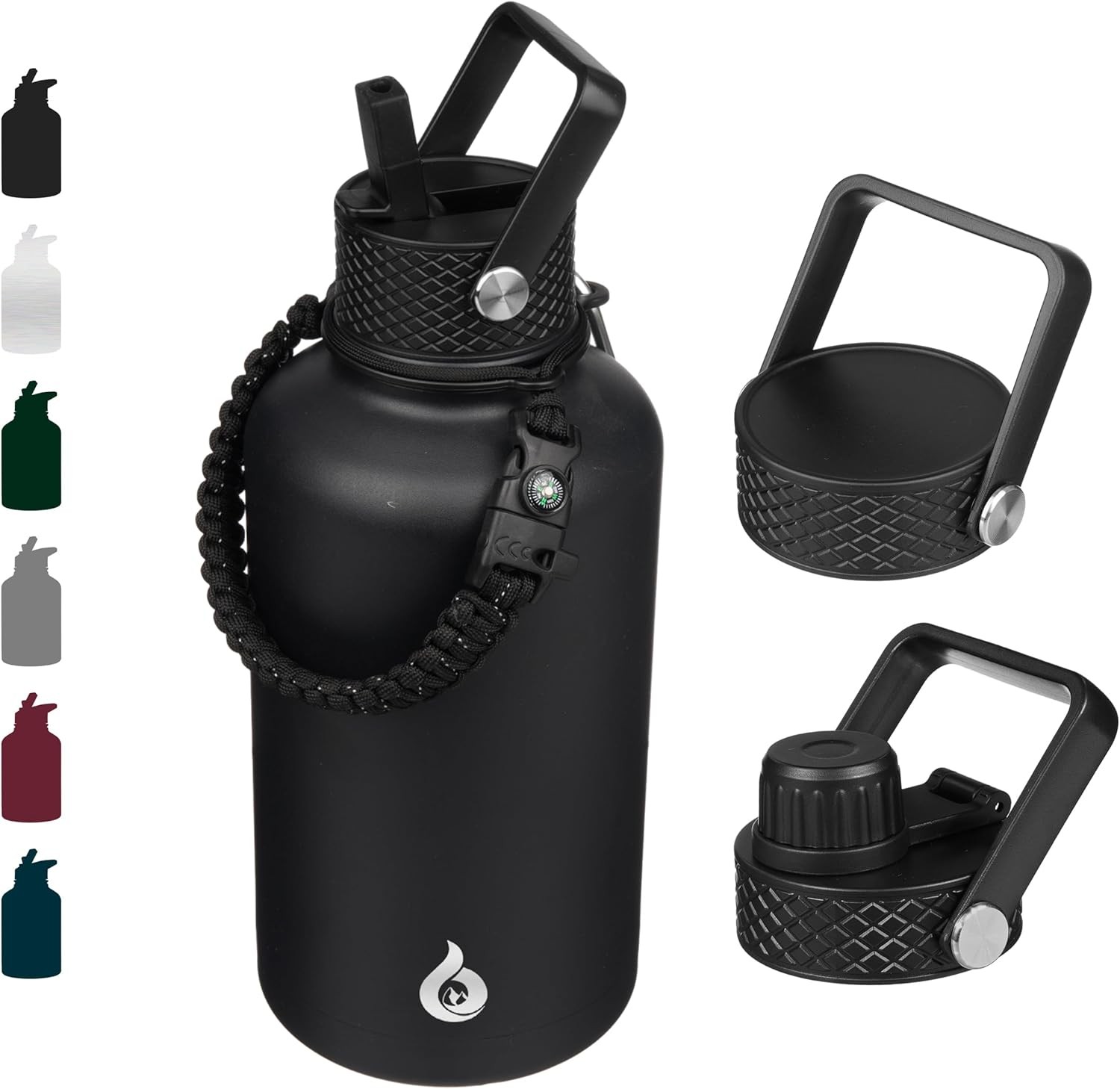 Half Gallon Insulated Water Bottles Straw Lid 64oz Large Jug Stainless Steel