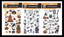 New! HALLOWEEN RUB ON Transfer Decals PUMPKINS GHOSTS BATS CATS SKULLS $5Sh