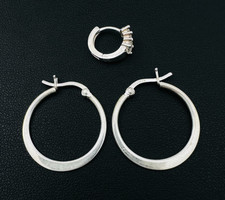 925 Sterling Silver Flattened Hoop Earrings 1 CZ Mini Huggie