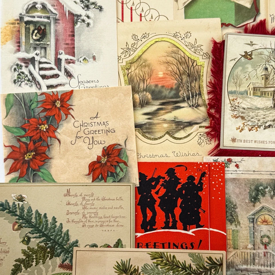 Lot of 20 Antique Victorian Christmas Ephemera Greeting Trade Fringe Cards - Image 4 of 4