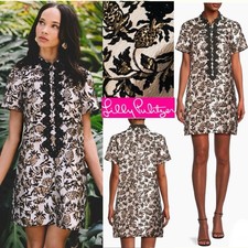 NWT $348 Lilly Pulitzer Teddy Jacquard Shift Dress 14 Pineapple Puff Metallic