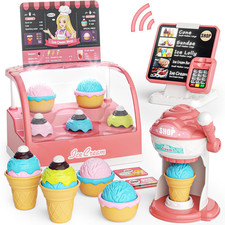 Ice Cream Toys Set, Pretend Play Shop Store, Ice Cream Counter with Light, Ice C