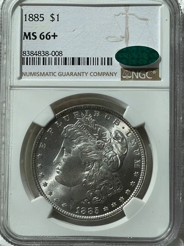1885 $1 MS 66+ NGC Morgan Dollar with Green CAC sticker BLAST WHITE