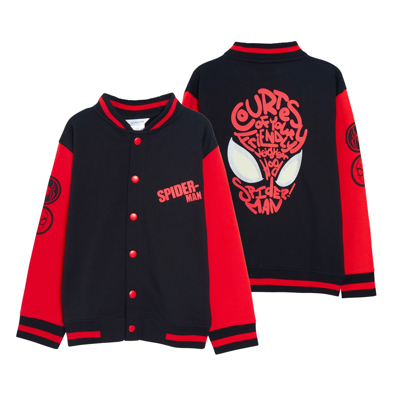Giacca Bomber Ragazzo Spiderman Varsity Bagliore negli Occhi Buchi Marvel Spidey