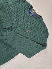 POLO Ralph Lauren Cable Knit Sweater Kids Small 8 Green Red Pony