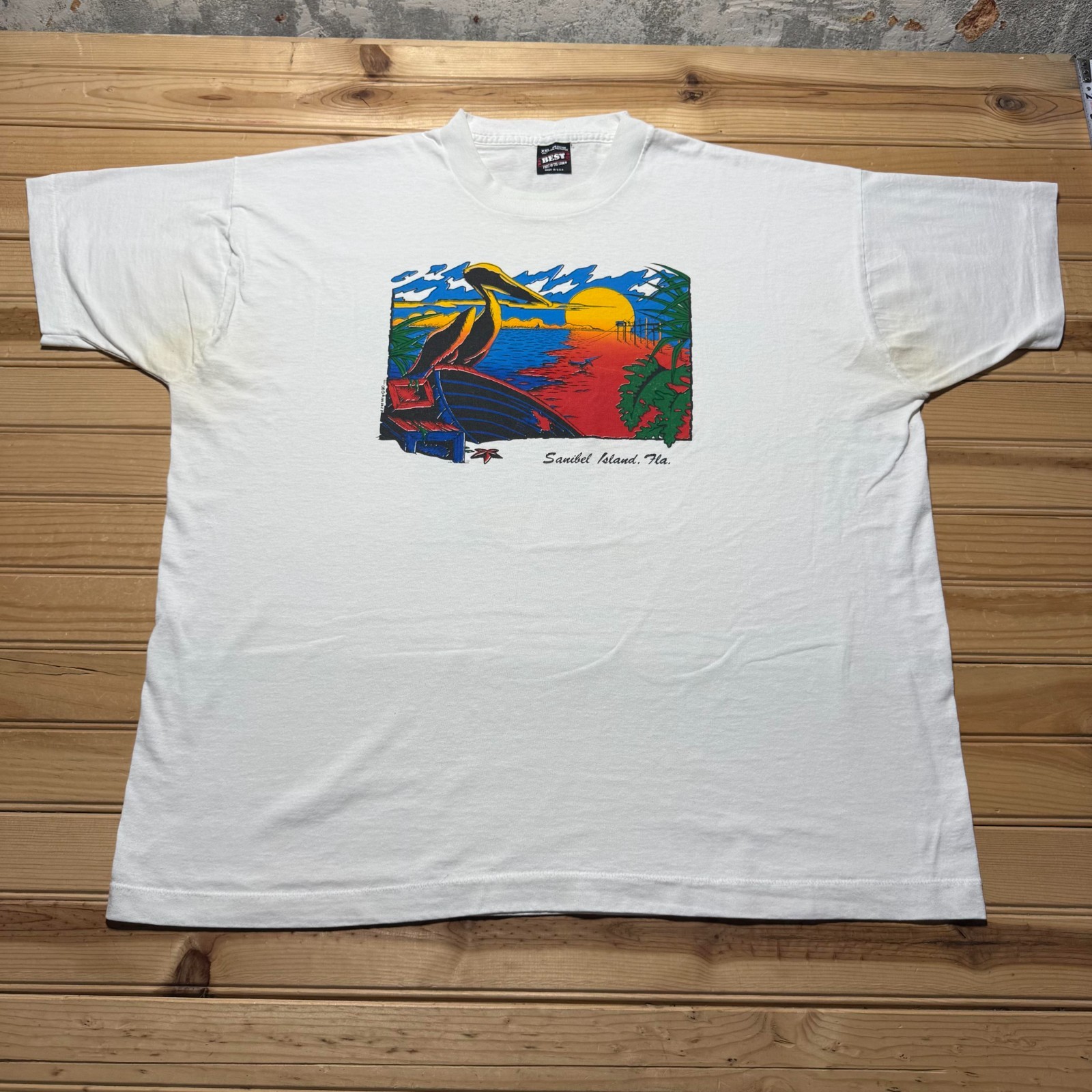 Vintage 90s Sanibel Island Florida Pelican Graphic Souvenir T-Shirt USA - XXL