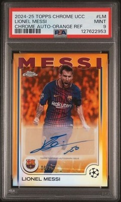Lionel Messi 2024-25 Topps Chrome UCC Auto Orange Refractor /25 PSA 9