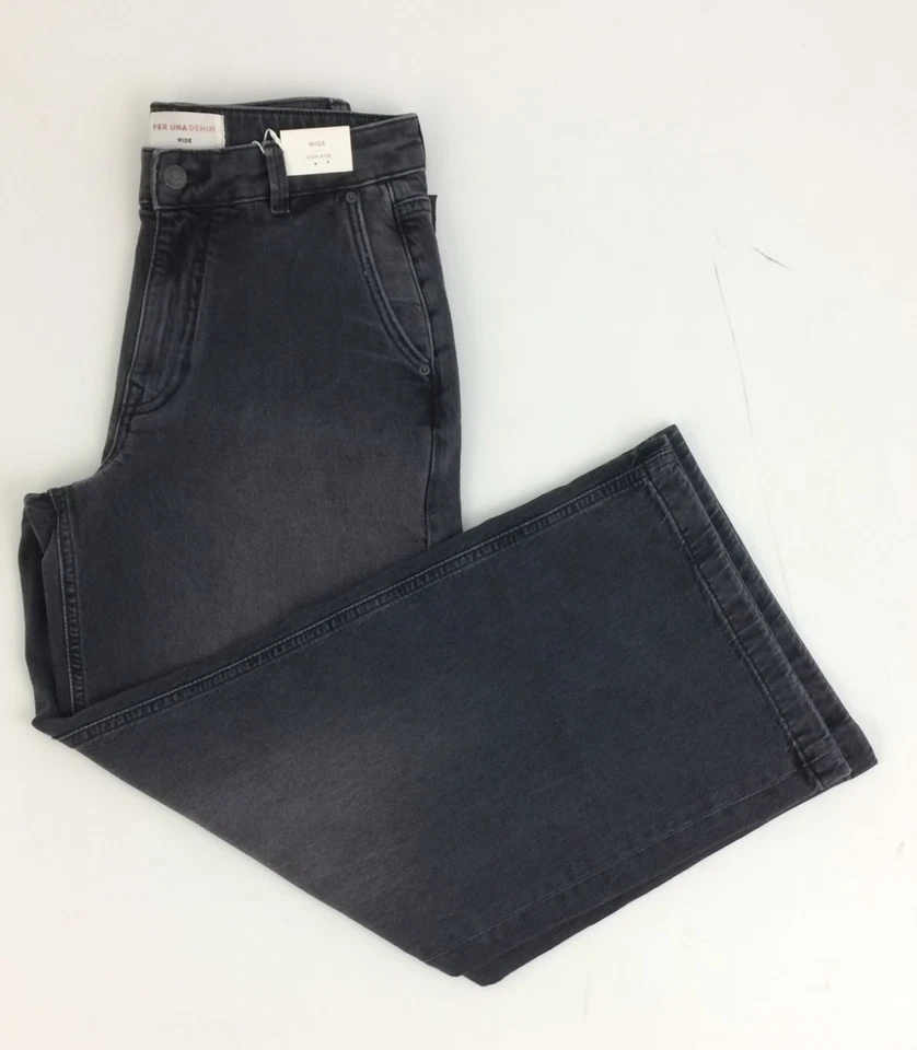 Per Una Women's Jeans Size 10S Grey Wide Leg High Rise Cotton Pockets New F1 - Image 4 of 4