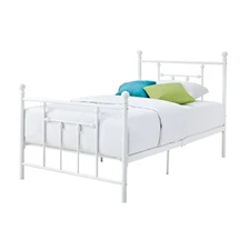 Full Size White Metal Platform Bed Frame with Headboard and Footboard