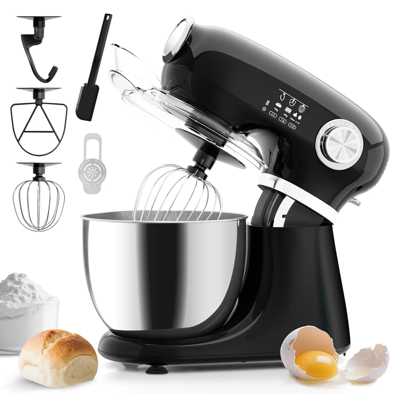 Electactic Stand Mixer 12 Speed 5.3 Quart Tilt Head Whisk Beater Hook Shield Etc