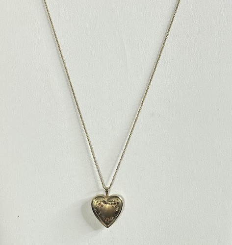 Vintage 14KT Gold Filled PP Marked Floral Etch Heart Locket Pendant + 18” Chain - Picture 2 of 10