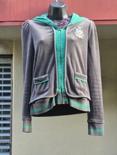 Vintage Y2k Juicy Couture Charcoal Green Velour Hoodie Women's Track Jacket