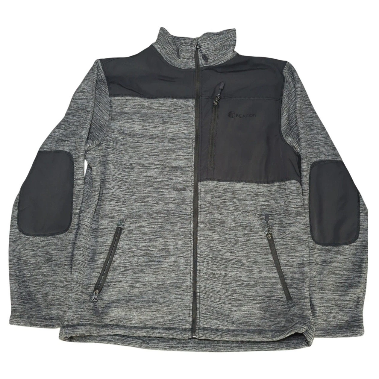 Fossa Mens XL Full Zip Fleece Jacket Gray Black Softshell Elbow Patch Pockets