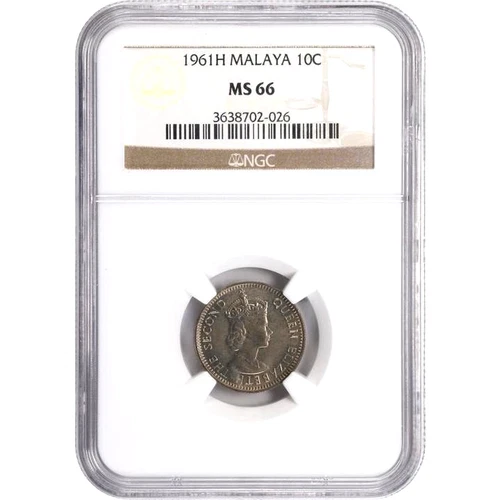 1961 H Malaya and British Borneo, 10 Cents, NGC MS 66, KM-2, Malaysia