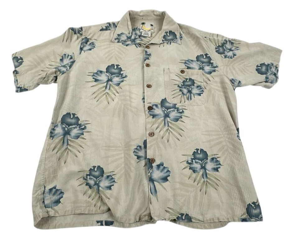 Banana Cabana Floral Hawaiian Style 100% Silk Button Up Shirt. Men's - Size L