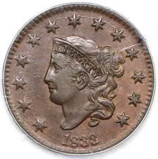1833 1c N-5 Coronet or Matron Head Large Cent PCGS AU 50