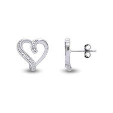 925 Sterling Silver Round Cubic Zirconia Open Heart Stud Romantic Gift Earrings