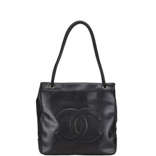 Chanel Coco Mark Caviarskin 2Way Tote Bag Women Black One Size
