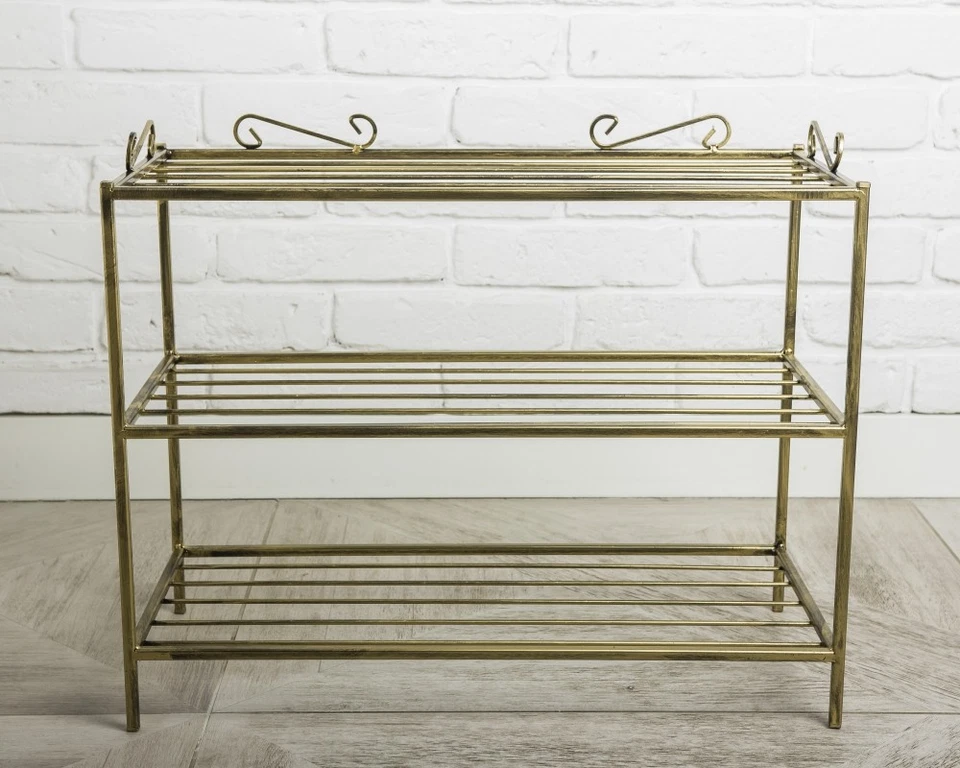 Schuhregal aus Metall mit 3 Fächer gold Antik Schuhablage Schuhbank Schuhschrank - Bild 4 von 4