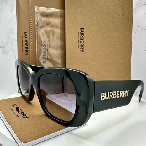 New BURBERRY Black Sunglasses Square Oversized Gold Metal Spelled Out Logo Italy