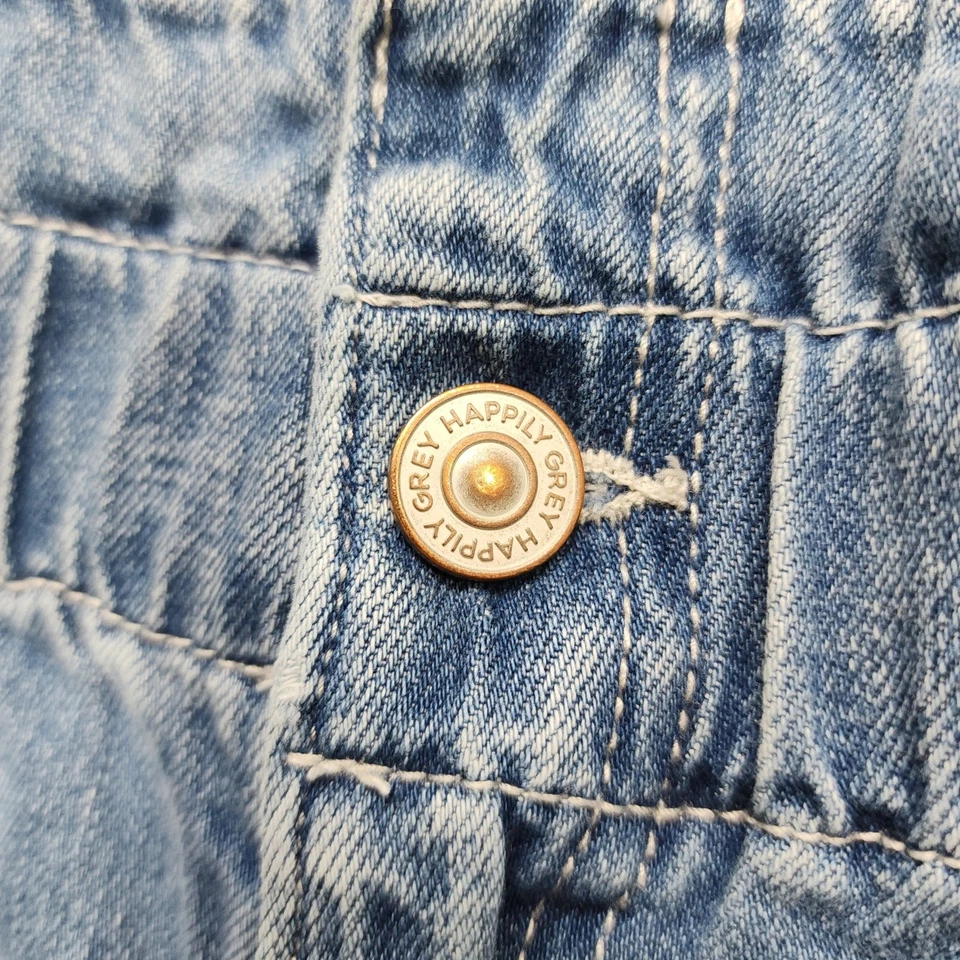 Pantalones Cortos Happily Gris Mujer 3/26 Azul Volantes Bolsa de Papel Cintura Puños tiro alto Foto 2 de 4