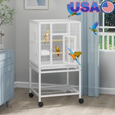Spacious Rolling Bird Cage W/ Easy Clean Features Parrots Lovebirds Cockatiels