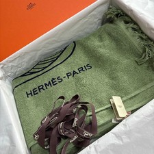 Telo mare HERMES verde 143x88 cm lusso frange biancheria da bagno nuovo con scatola