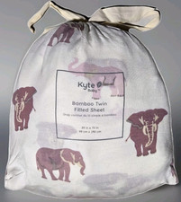 Kyte Bamboo Twin Sheet Fitted Baby 39 x 75 inches  Carry Bag Pink Elephants EUC