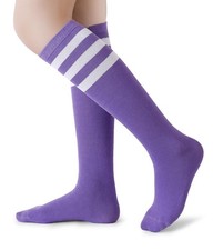 Henwarry Boys Girls Knee High Tube Socks 5-8 Years, A14-white/Purple