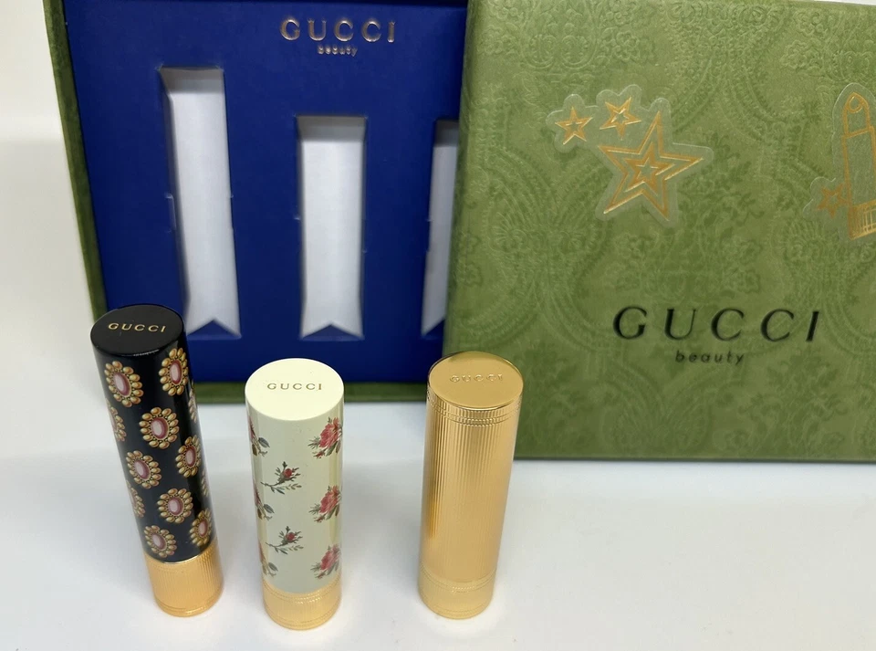 Juego de trío de lápices labiales GUCCI Rouge de Beauté, Lévres Voile & Mat mate ROJO DORADO 25 Foto 3 de 4