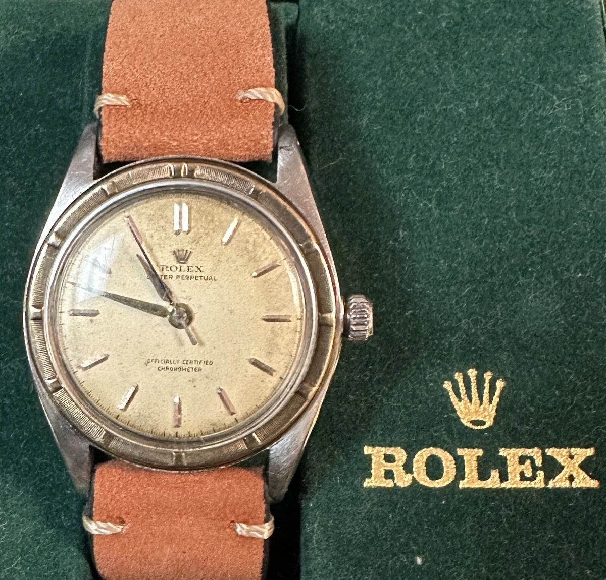 Rolex Oyster Perpetual 1951 18k Thunderbird Bezel 35.5mm case eBay