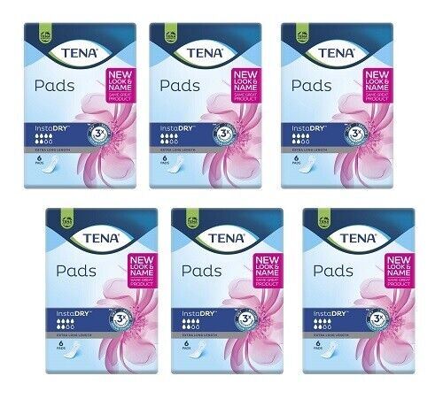 6 x Tena Pads InstaDry Extra Long Length 6 Pads - Picture 1 of 2