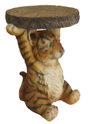 MIDDLE-ENGLAND KARE STYLE 35CM TIGER CUB SIDE TABLE TREE TRUNK TOP BIG CAT STATUE POLYSTONE