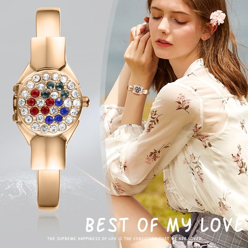 Women's Charm Full Rhinstone Cover Quartz Wrist Watch Openable Bangle Cuff Gift - 第 4/10 張圖片