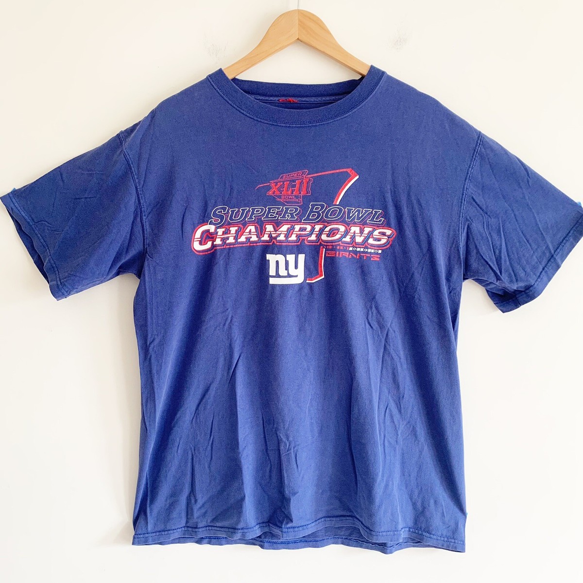 New York Giants Super Bowl 42 VXII Champs Blue Tee Shirt Large | eBay