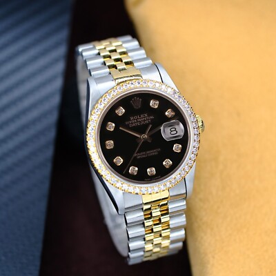 Rolex Datejust 16233 Two-Tone 18KY & SS Black Diamond Automatic