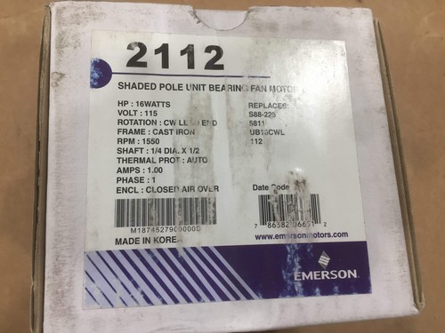 EMERSON MOT13546 16 WATT FAN MOTOR 115/50-60/1 1550 RPM 1 SPEED 205326 - Picture 4 of 5