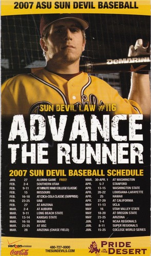 2007 Arizona St Sun Devils Baseball Magnet Schedule