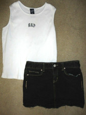 Girl's White Gap Top  Black Old Navy Denim Skirt 12
