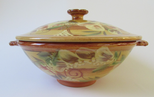 Mont Rochas Large Lidded Yellow Floral Serving Bowl Made in France - Picture 2 of 13