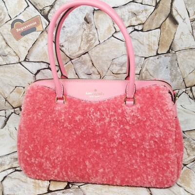 Kate Spade Mimi Medium Faux Fur Pomegranate Smooth Leather Satchel Hand Bag